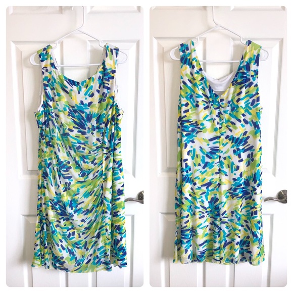 NEW VickyTiel Blue/Green/Yellow Fitted Dress Sz 1x - Picture 1 of 4